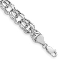 14K White Gold 9.5mm Hollow Double Link Charm Bracelet, 7.25" view 1
