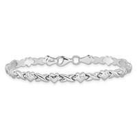 14K White Gold Polished Diamond-cut X-and-Heart Bracelet, 7" view 3