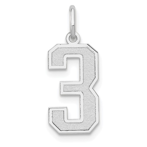 14K White Gold Medium Satin Number 3 Charm