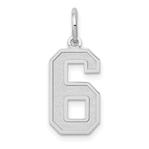14K White Gold Medium Satin Number 6 Charm