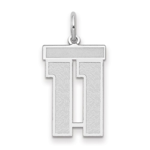 14K White Gold Medium Satin Number 11 Charm