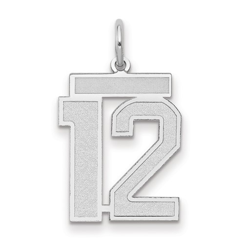 14K White Gold Medium Satin Number 12 Charm