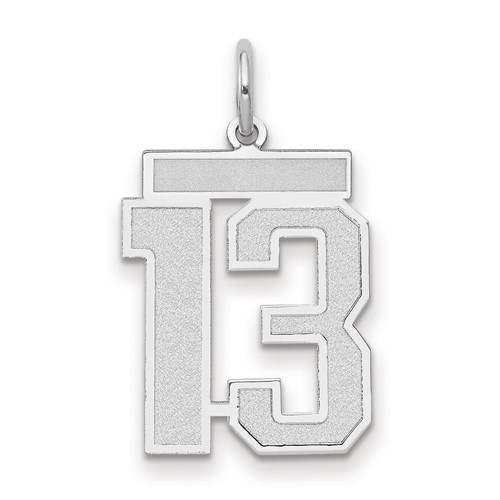 14K White Gold Medium Satin Number 13 Charm