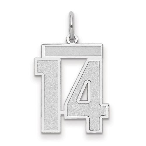 14K White Gold Medium Satin Number 14 Charm