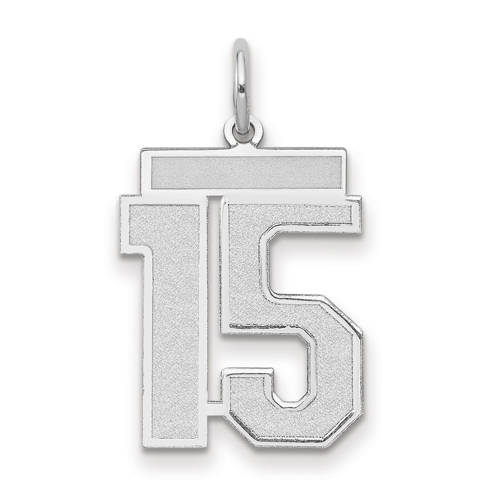 14K White Gold Medium Satin Number 15 Charm