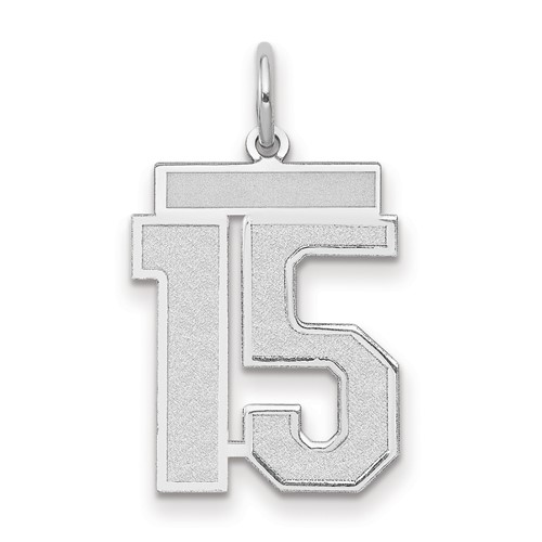 14K White Gold Medium Satin Number 15 Charm