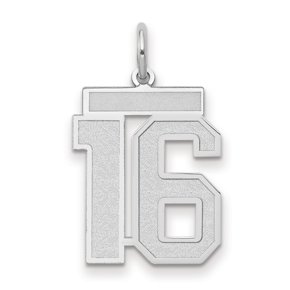 14K White Gold Medium Satin Number 16 Charm