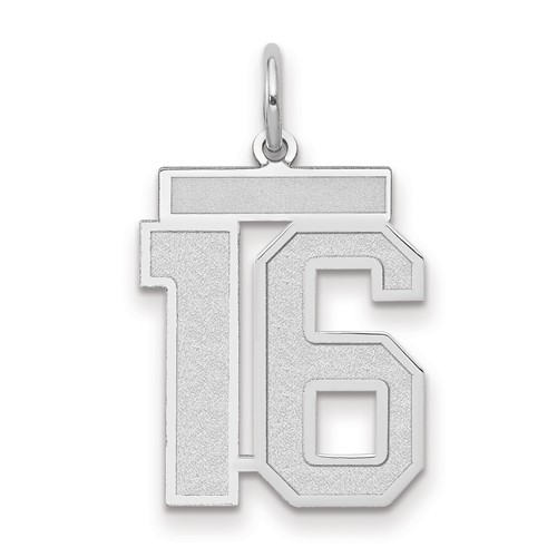 14K White Gold Medium Satin Number 16 Charm