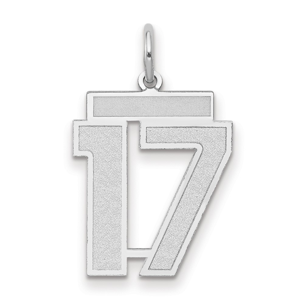 14K White Gold Medium Satin Number 17 Charm