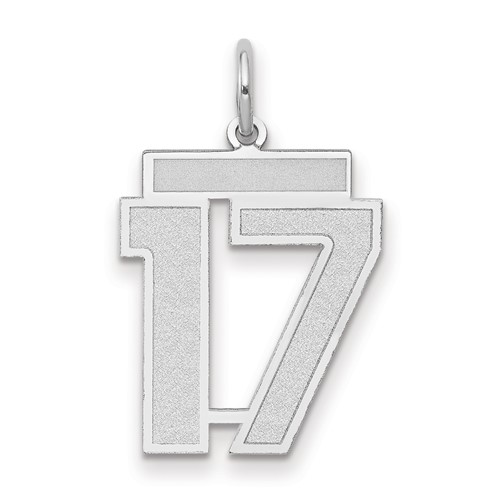 14K White Gold Medium Satin Number 17 Charm