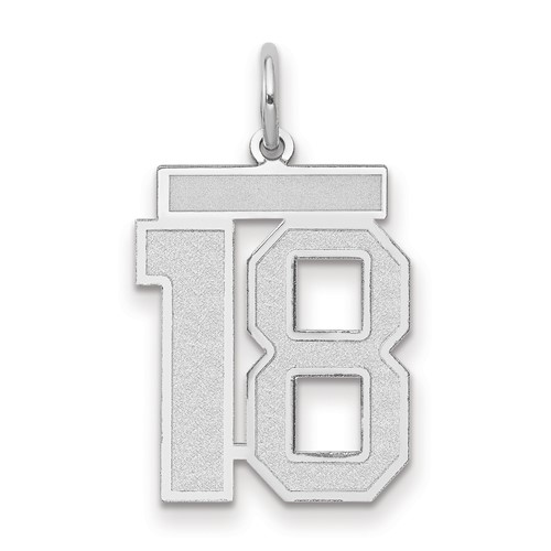 14K White Gold Medium Satin Number 18 Charm