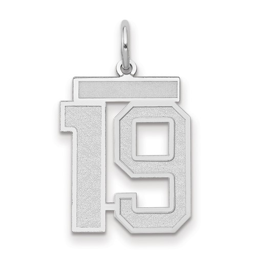 14K White Gold Medium Satin Number 19 Charm
