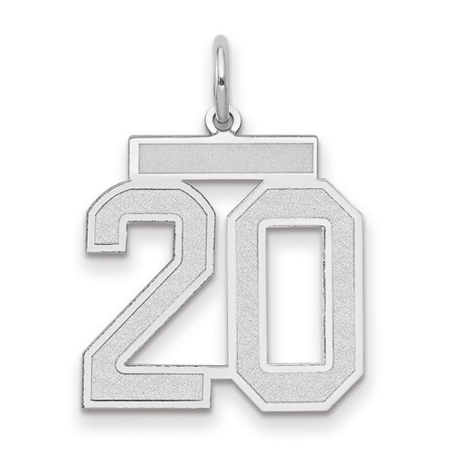 14K White Gold Medium Satin Number 20 Charm