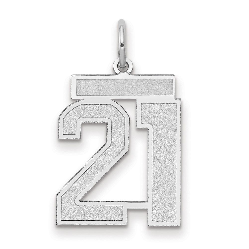 14K White Gold Medium Satin Number 21 Charm
