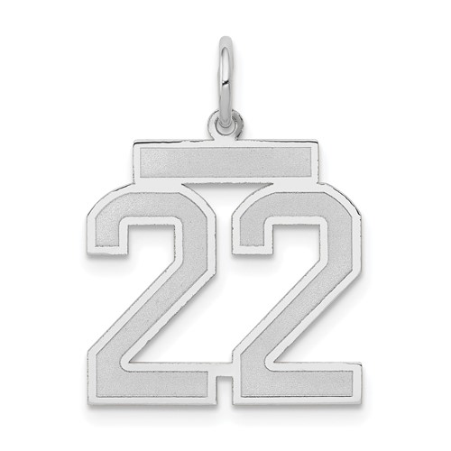14K White Gold Medium Satin Number 22 Charm