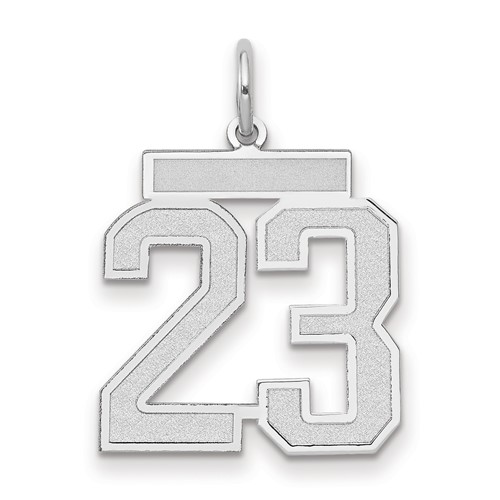 14K White Gold Medium Satin Number 23 Charm