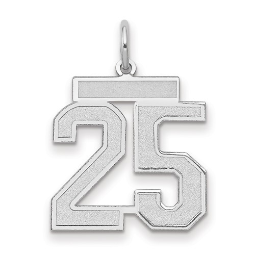 14K White Gold Medium Satin Number 25 Charm
