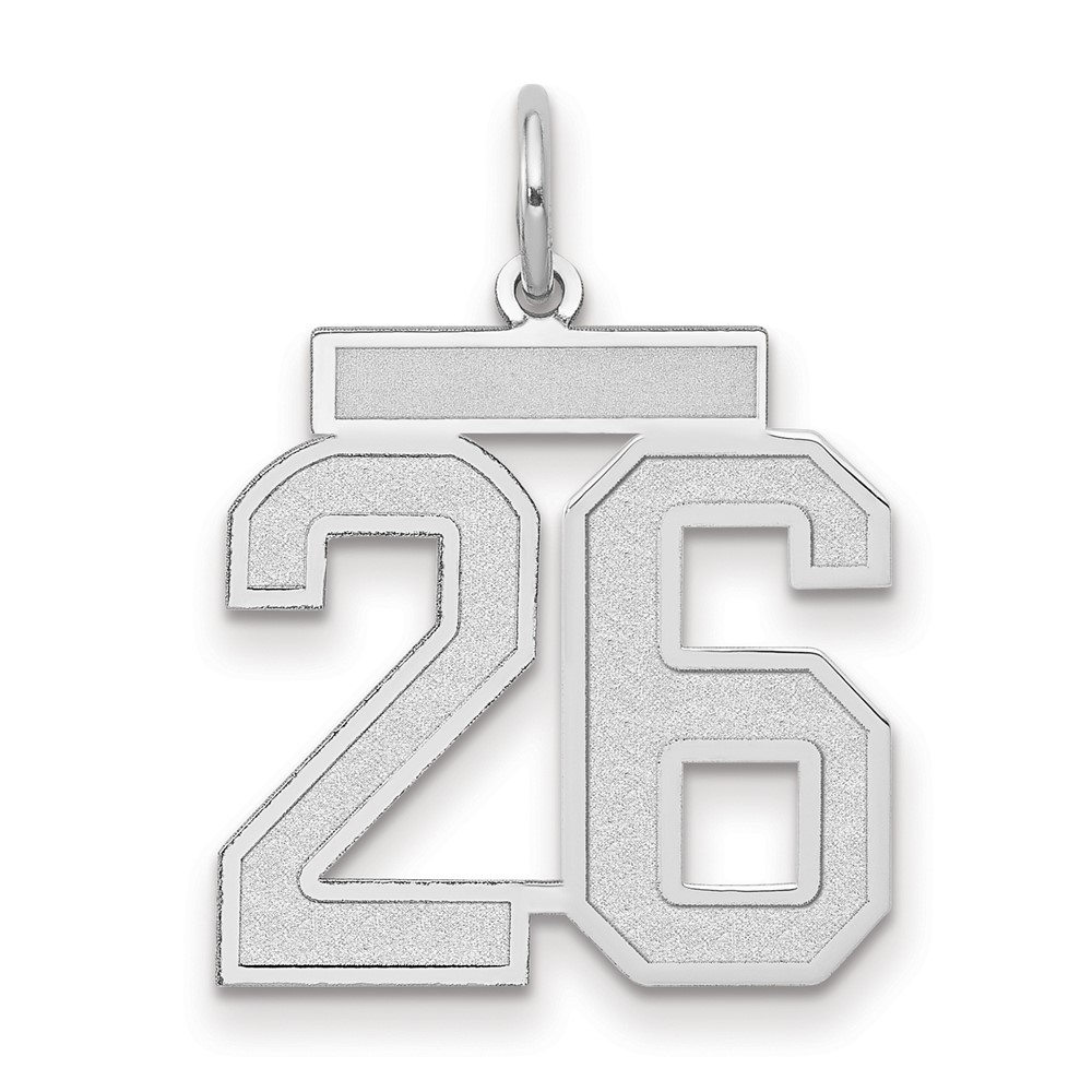 14K White Gold Medium Satin Number 26 Charm