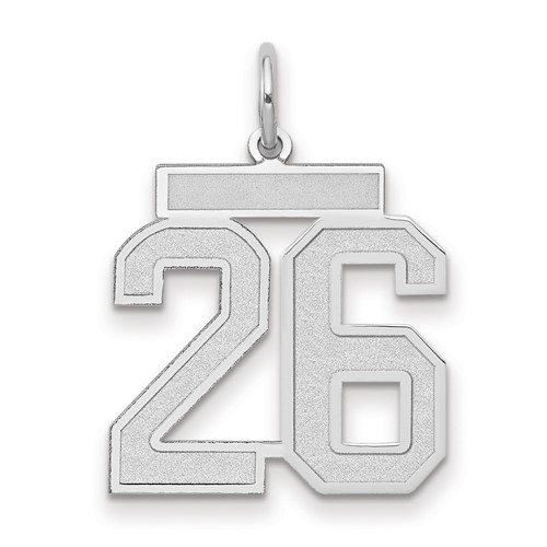 14K White Gold Medium Satin Number 26 Charm