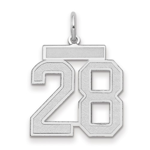 14K White Gold Medium Satin Number 28 Charm