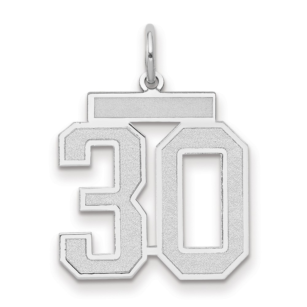 14K White Gold Medium Satin Number 30 Charm