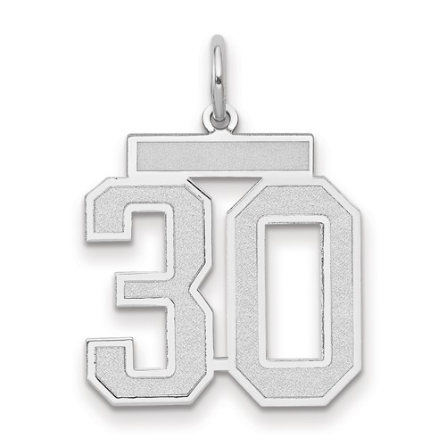 14K White Gold Medium Satin Number 30 Charm