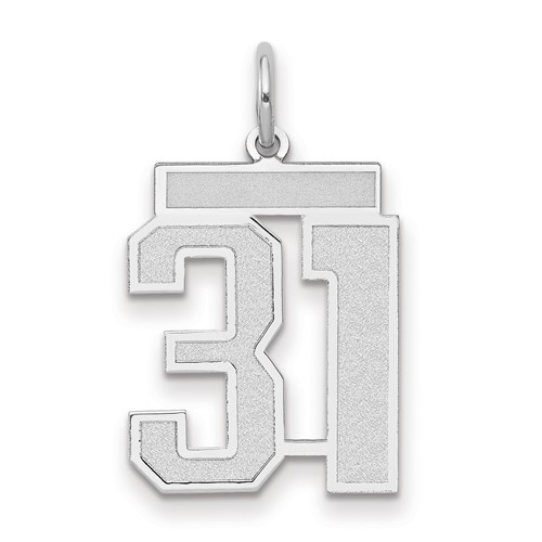 14K White Gold Medium Satin Number 31 Charm