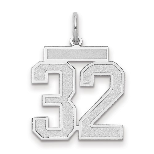 14K White Gold Medium Satin Number 32 Charm