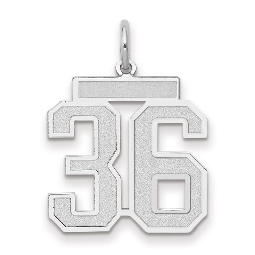 14K White Gold Medium Satin Number 36 Charm