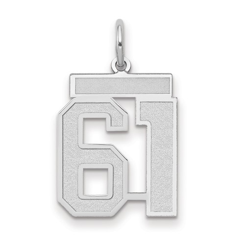 14K White Gold Medium Satin Number 61 Charm