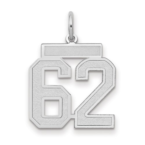 14K White Gold Medium Satin Number 62 Charm