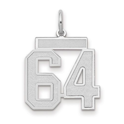 14K White Gold Medium Satin Number 64 Charm
