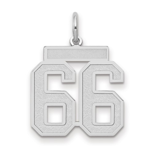 14K White Gold Medium Satin Number 66 Charm