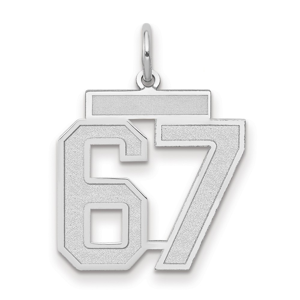 14K White Gold Medium Satin Number 67 Charm