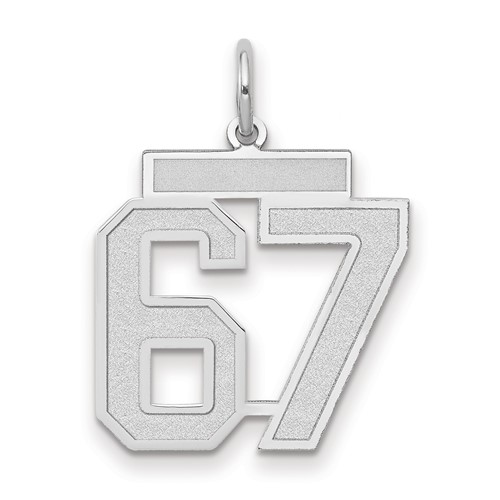 14K White Gold Medium Satin Number 67 Charm