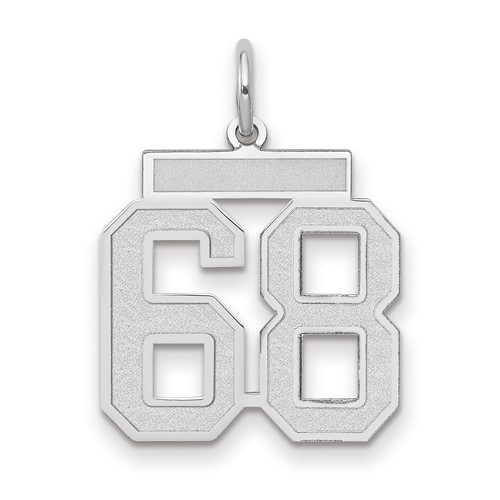 14K White Gold Medium Satin Number 68 Charm
