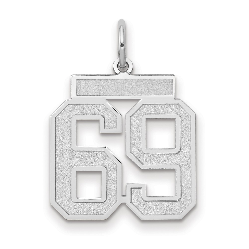 14K White Gold Medium Satin Number 69 Charm