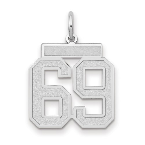 14K White Gold Medium Satin Number 69 Charm