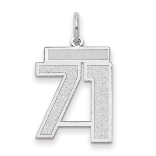 14K White Gold Medium Satin Number 71 Charm