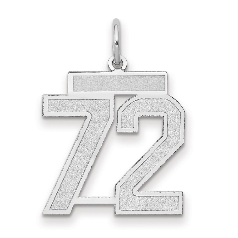 14K White Gold Medium Satin Number 72 Charm
