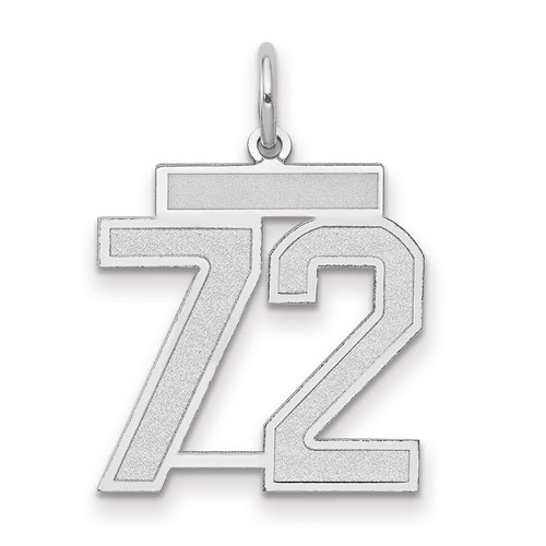 14K White Gold Medium Satin Number 72 Charm