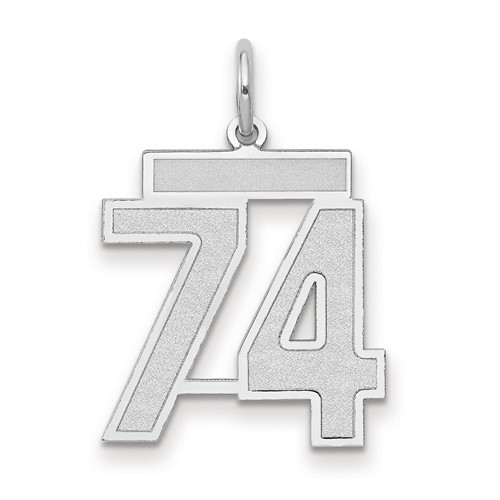 14K White Gold Medium Satin Number 74 Charm