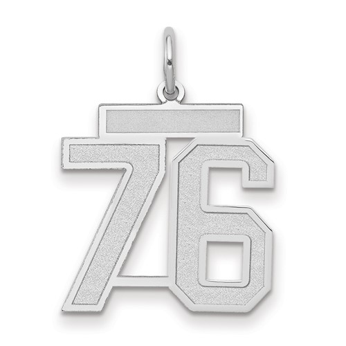 14K White Gold Medium Satin Number 76 Charm