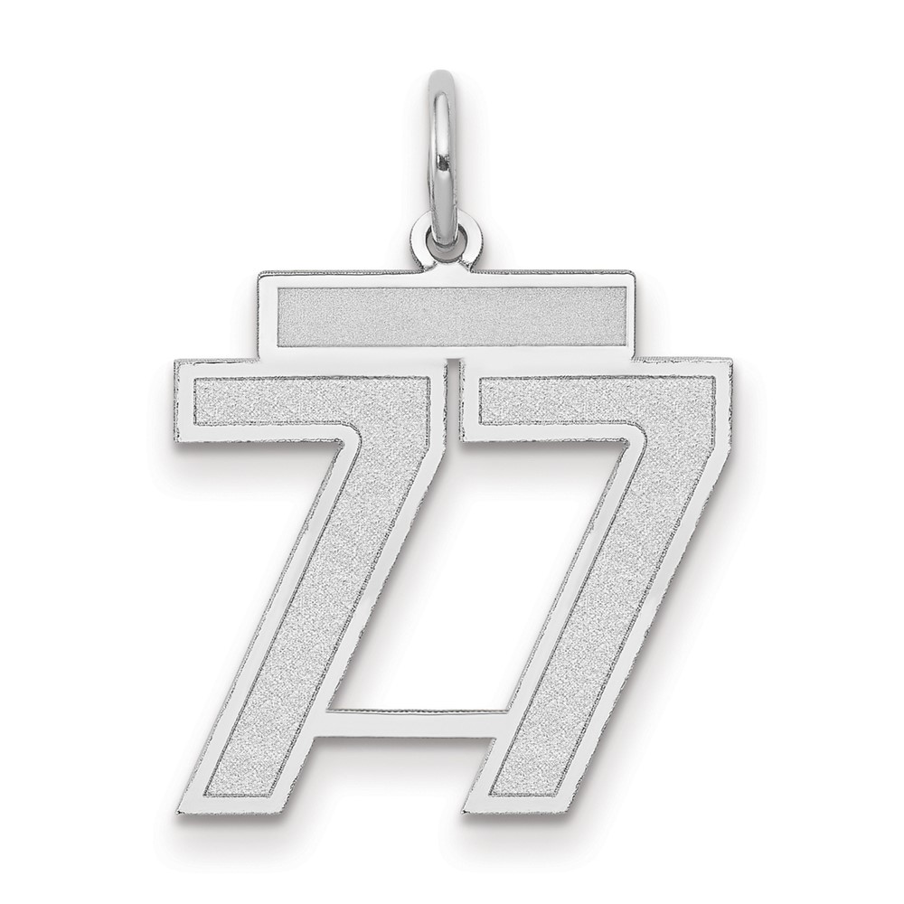 14K White Gold Medium Satin Number 77 Charm