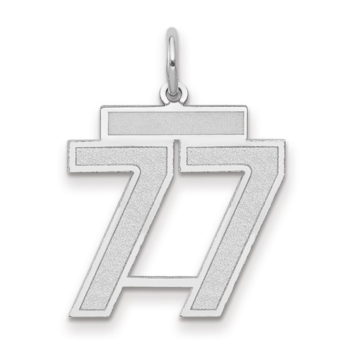 14K White Gold Medium Satin Number 77 Charm