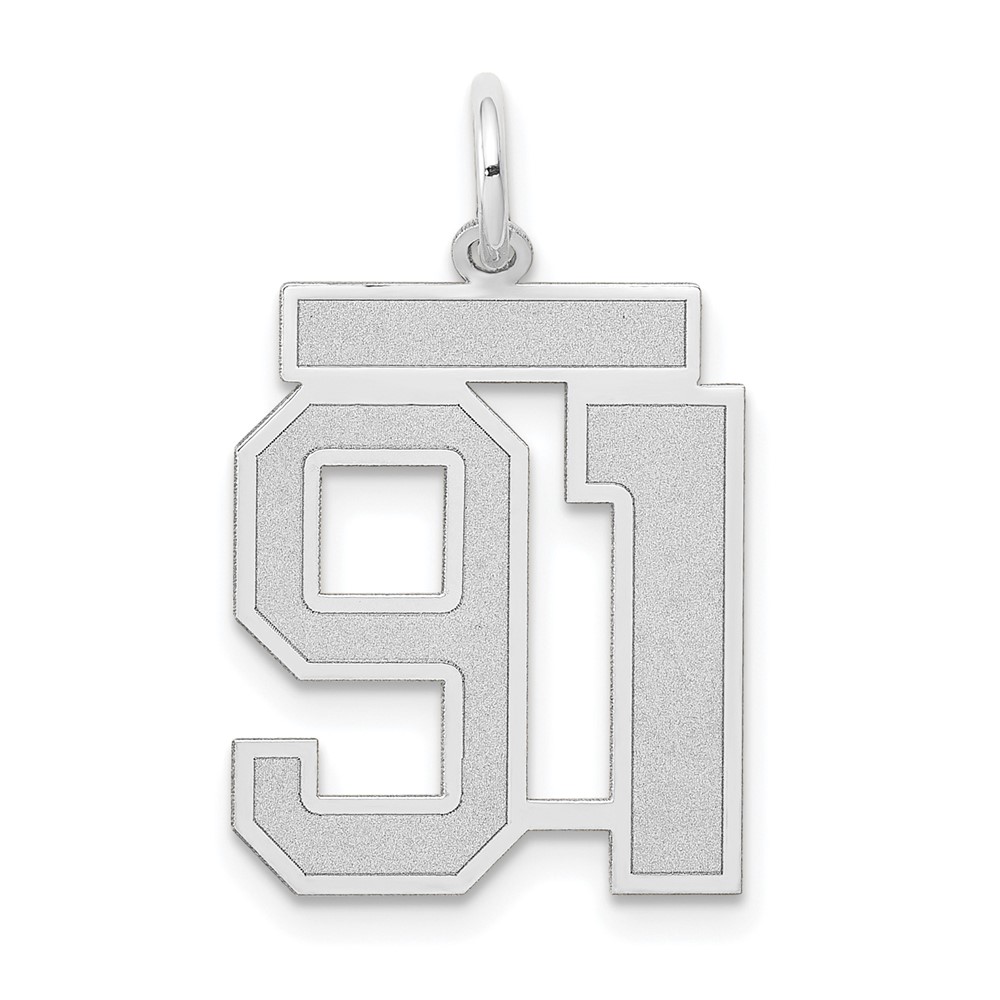 14K White Gold Medium Satin Number 91 Charm