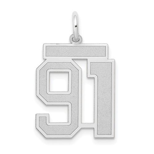 14K White Gold Medium Satin Number 91 Charm