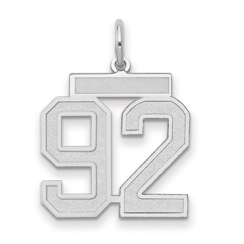 14K White Gold Medium Satin Number 92 Charm