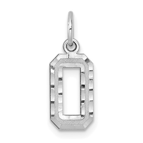 14K White Gold Small Brushed Diamond-cut Number 0 Charm