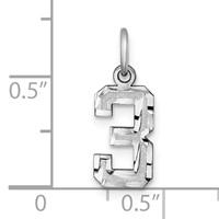 14K White Gold Small Brushed Diamond-cut Number 3 Charm view 3